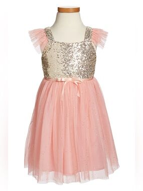 Popatu Sequin Bodice Tulle Dress Color Peach size 6X